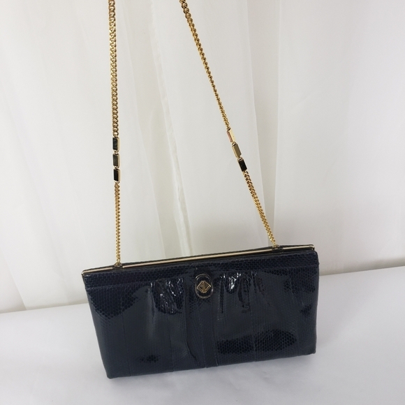 Vintage Koret dark navy reptile texture hinged convertible clutch/shoulder bag - Picture 7 of 7